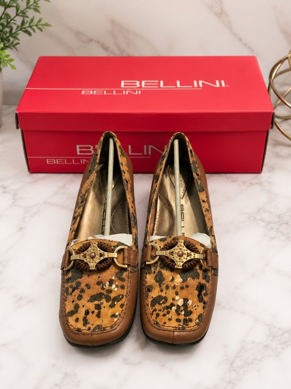 Bellini Bobcat Leopard Print Loafers Women's Size 7M Cognac Comfort Slip-On Shoe